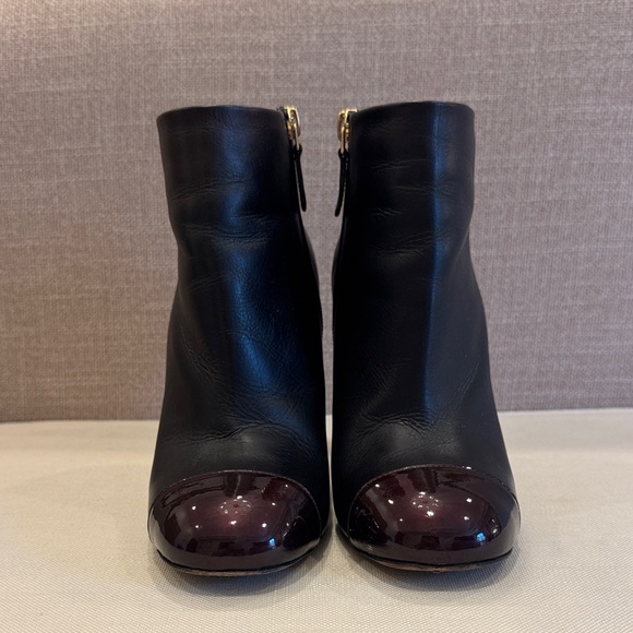 CHANEL Black Leather Heeled Boots with Gold Accents - Picture 3 of 7
